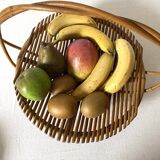 Rattan fruit basket with handle, 1970s