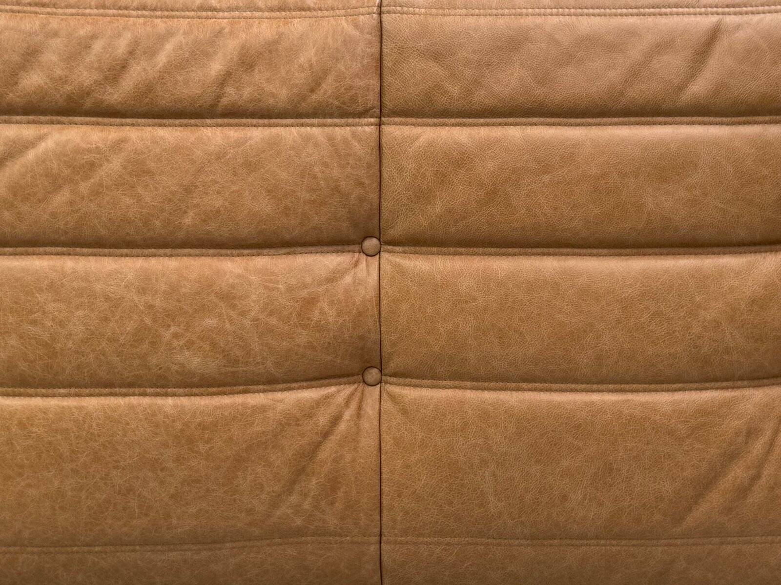 French Togo 3-seater sofa in camel leather attributed to Michel Ducaroy for Ligne Roset