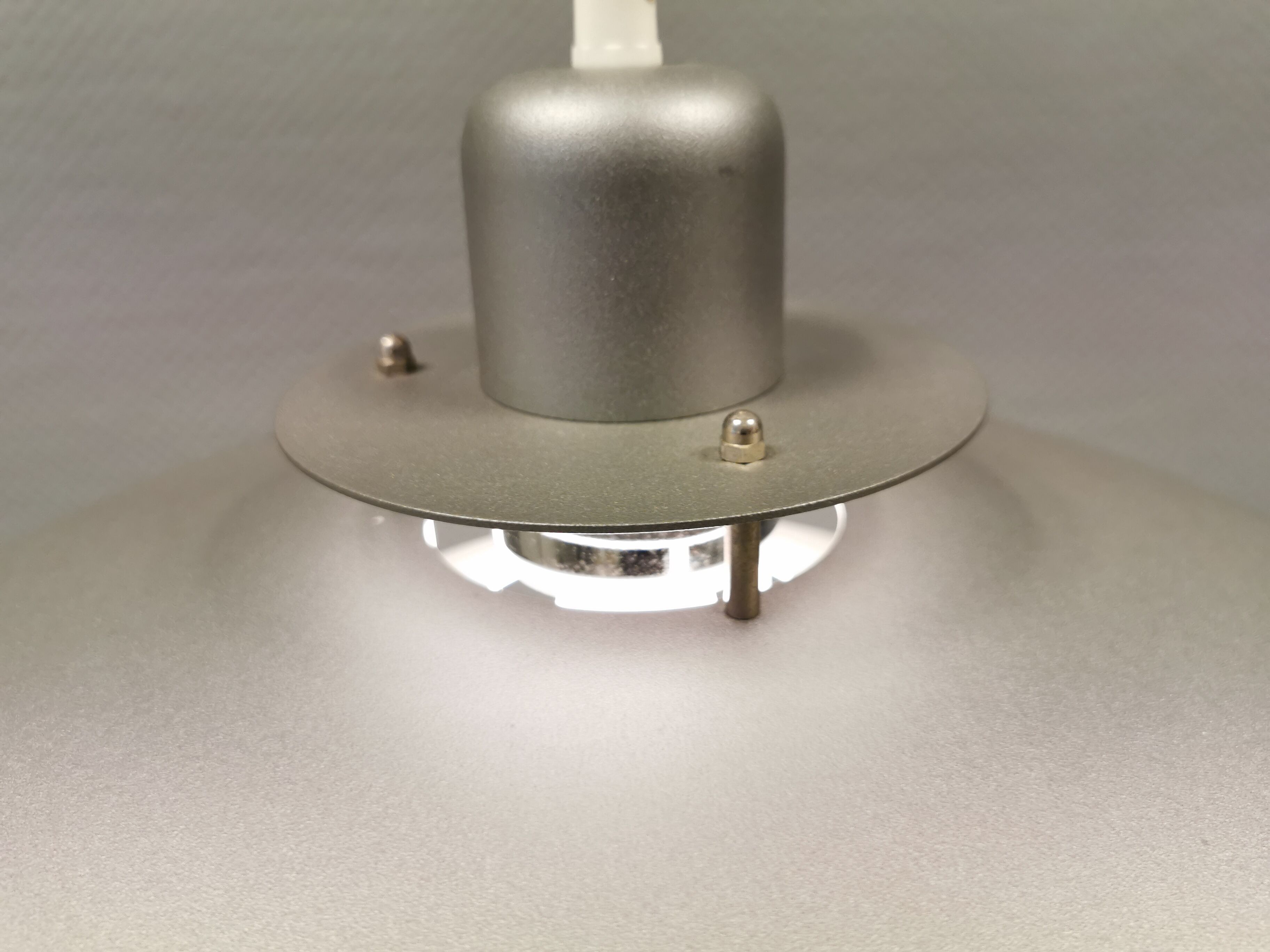 Swedish hanging lamp, produced by Belid in the original silver-grey colour.