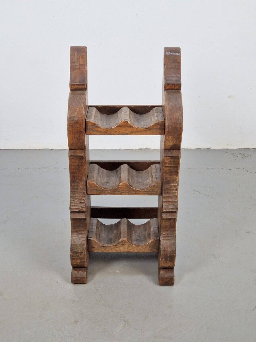 Vintage Dutch Brutalist Oak Wine Rack, 1950s