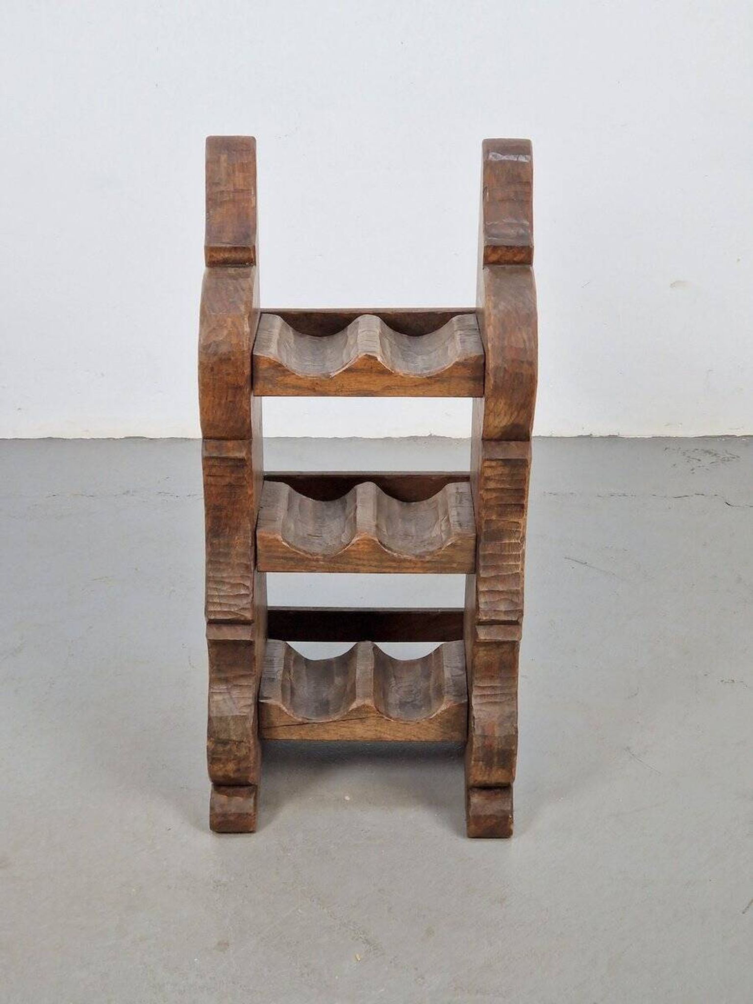 Vintage Dutch Brutalist Oak Wine Rack, 1950s