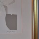 Original framed lithograph "Beautiful woman from the back facing the Mediterranean" by Maria Theresa Torres