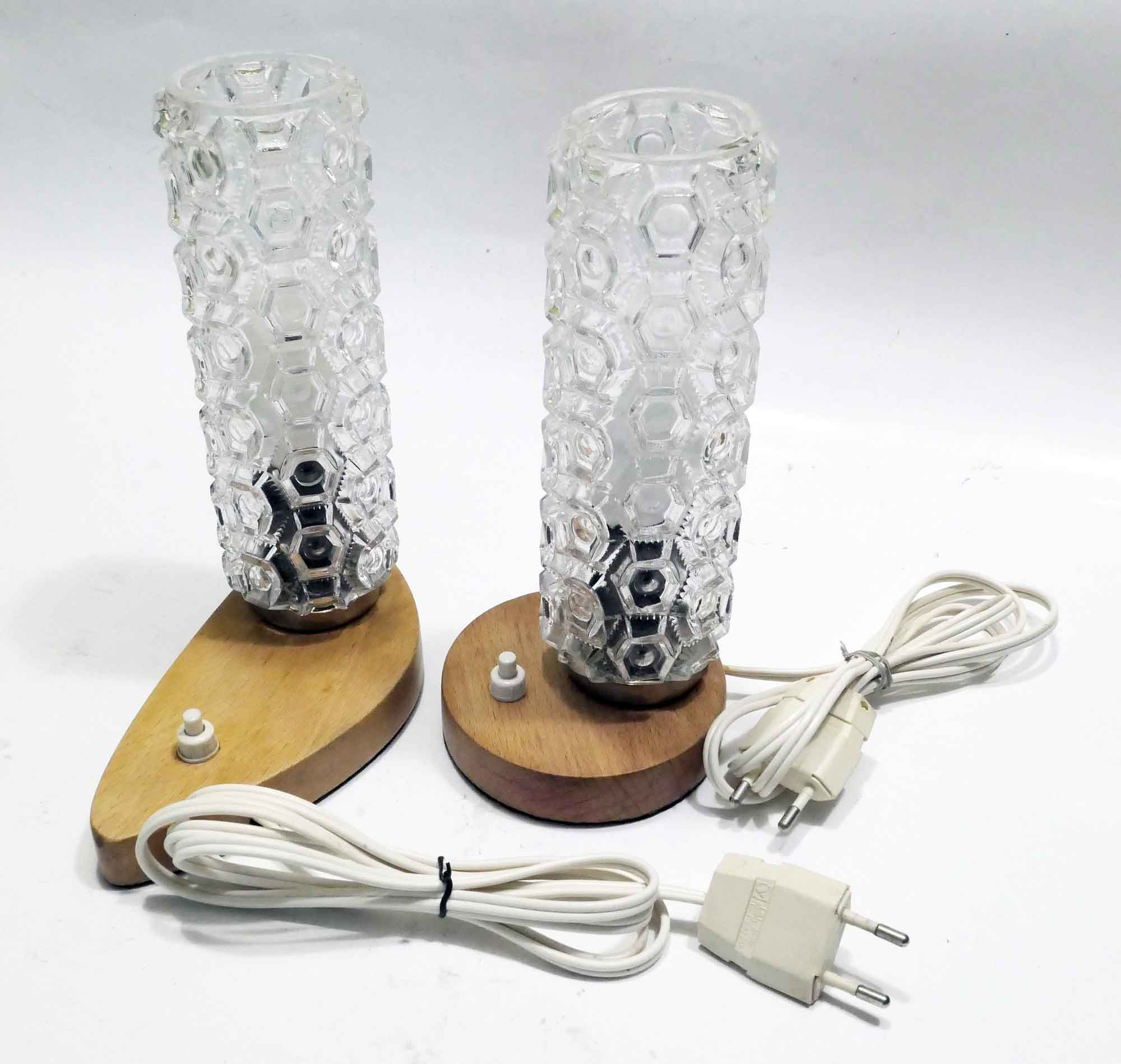 Pair of matching bedsides in light wood and 1960s glass
