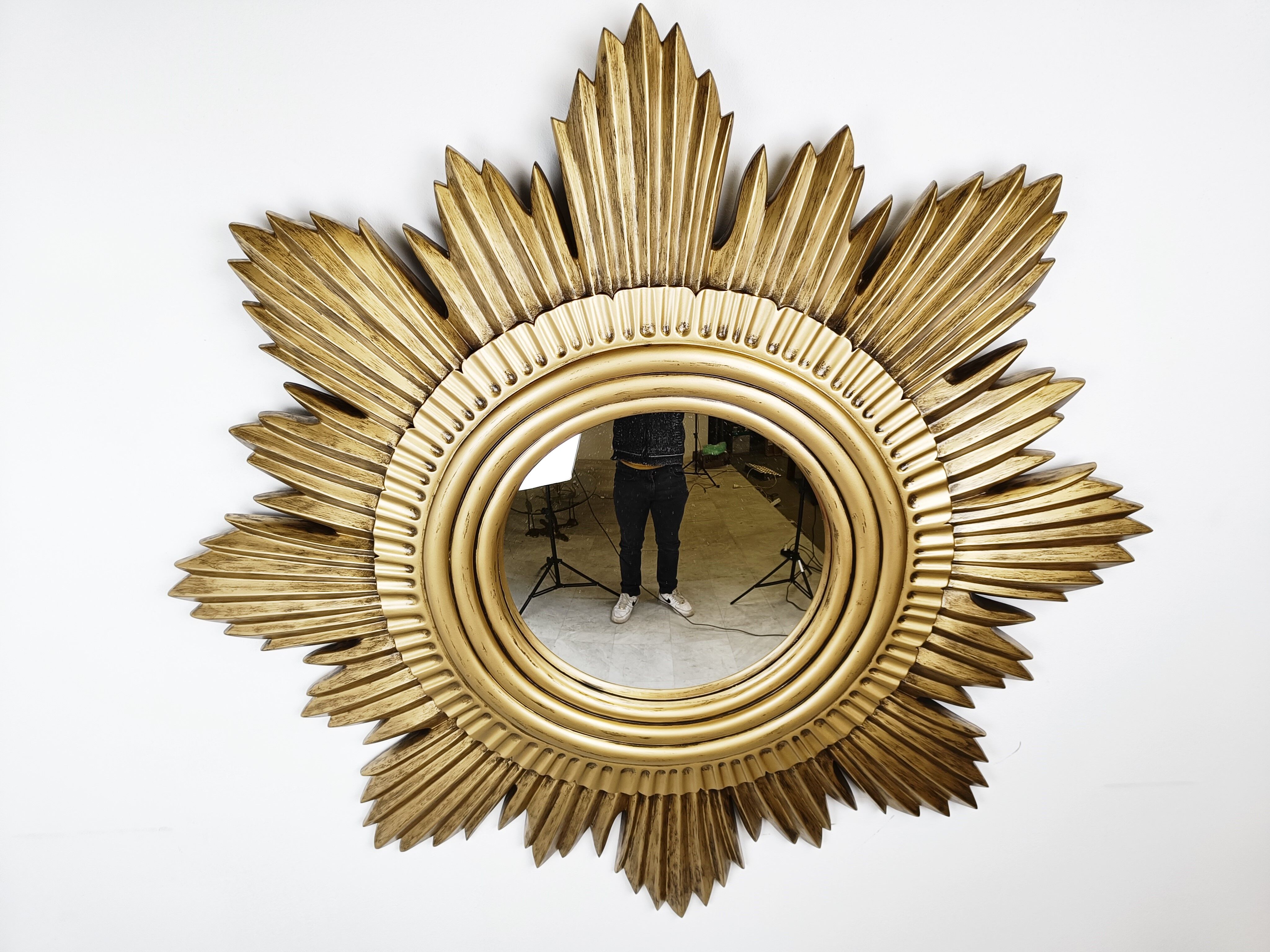 Vintage golden sunburst mirror, 1960s