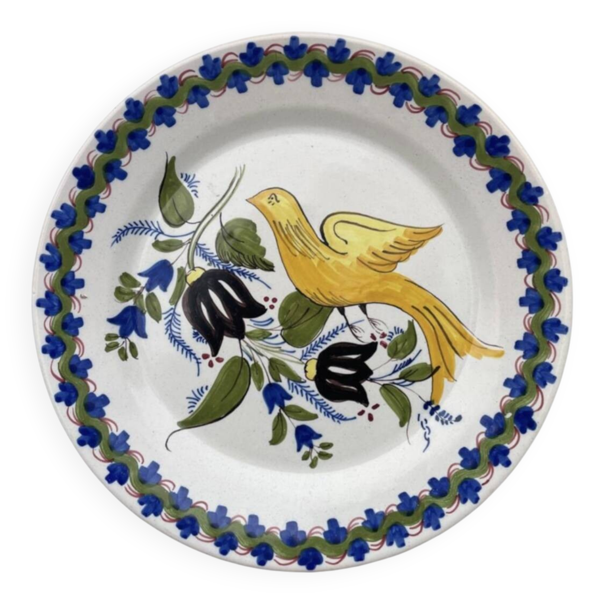Large wall plate with flowers and bird
