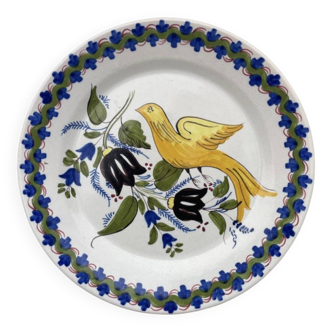 Large wall plate with flowers and bird