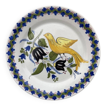 Grande assiette murale fleurs et oiseau