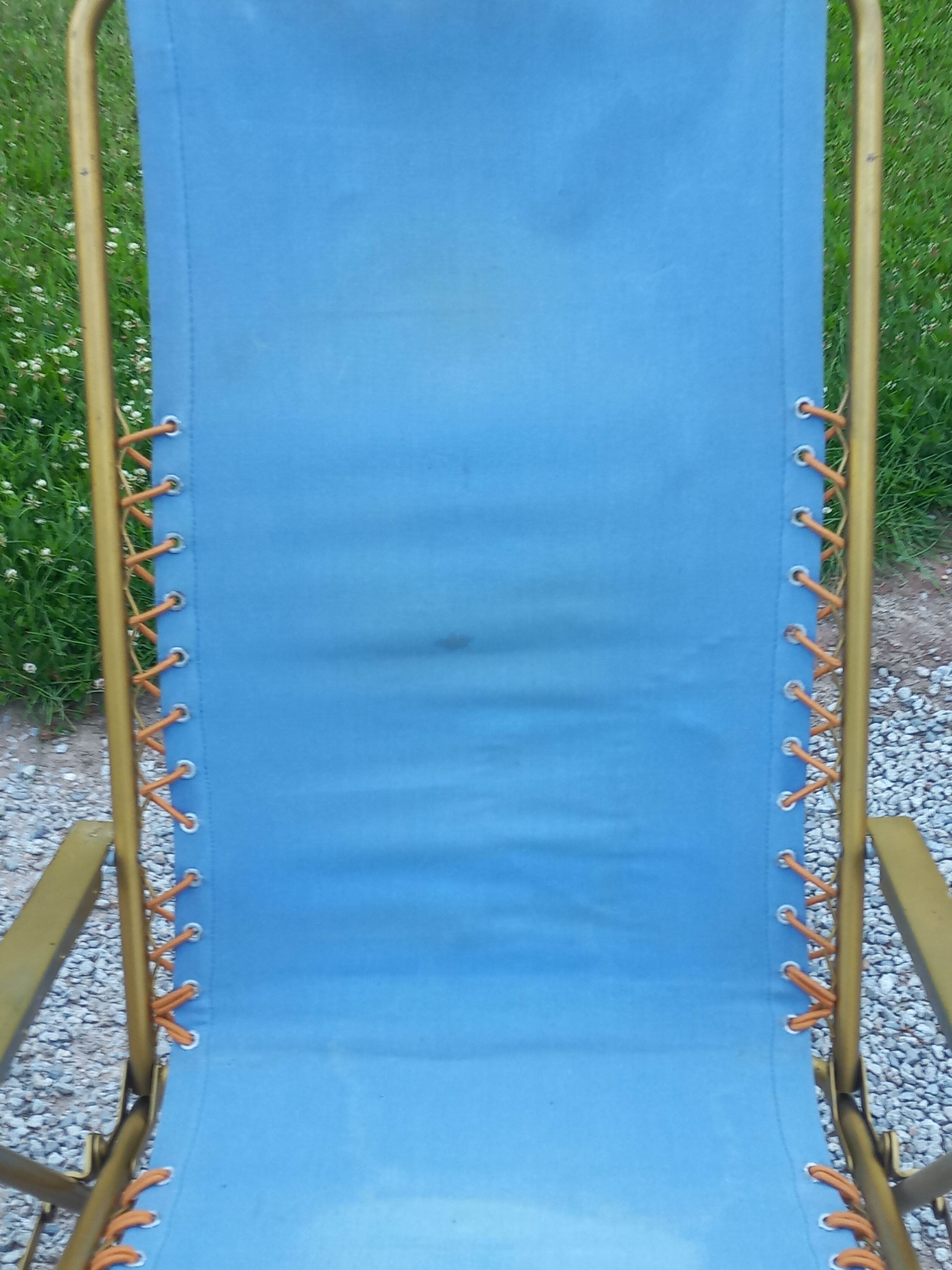 Set of 3 vintage lafuma sun loungers canvas and tubes + table