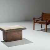 Belgochrom coffeetable in polished metal and travertin