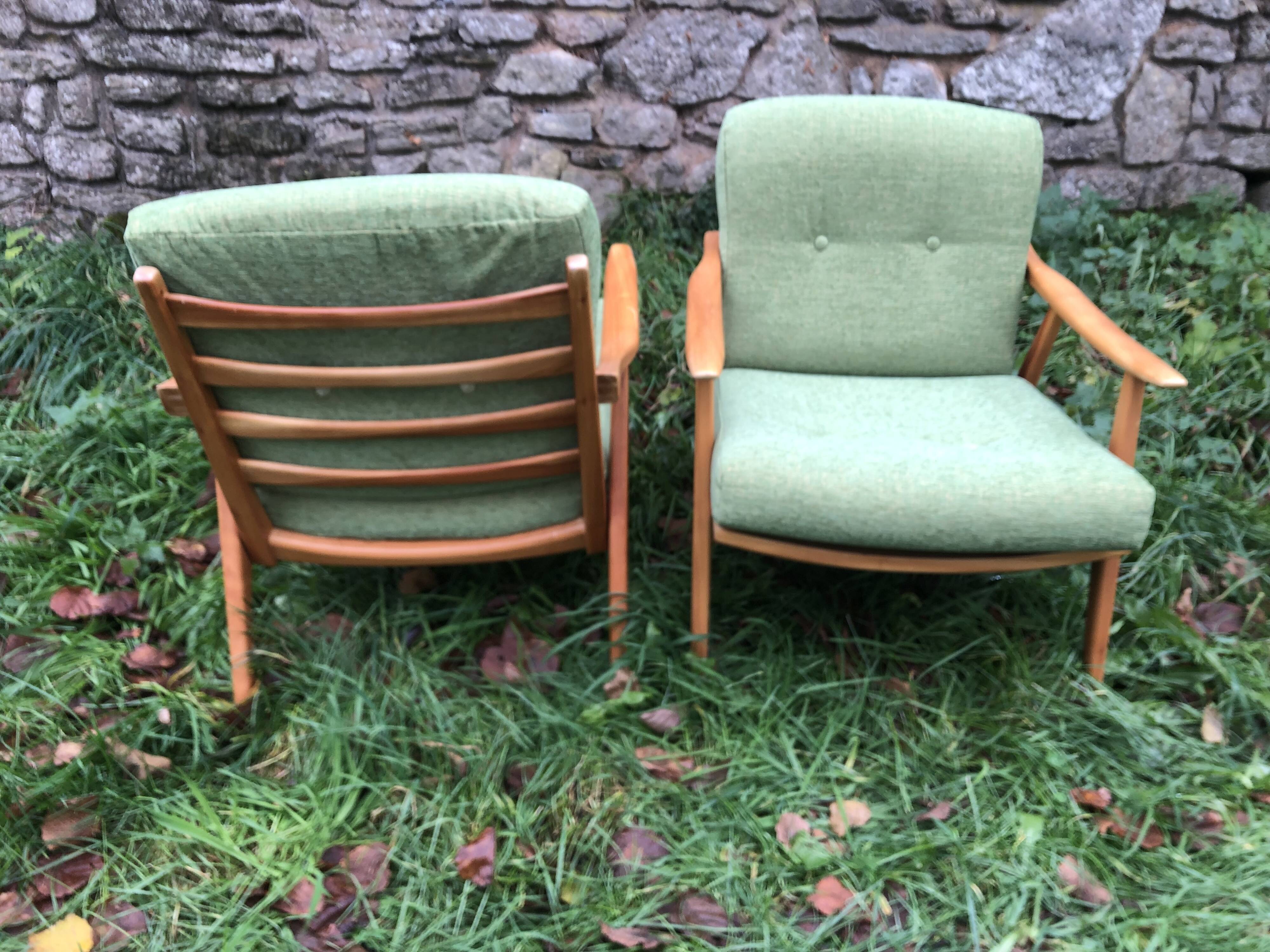 Fauteuils scandinaves bois blond vintage Années 60