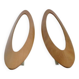 Pair of XXL Scandinavian style wall lights in light curved wood 1980