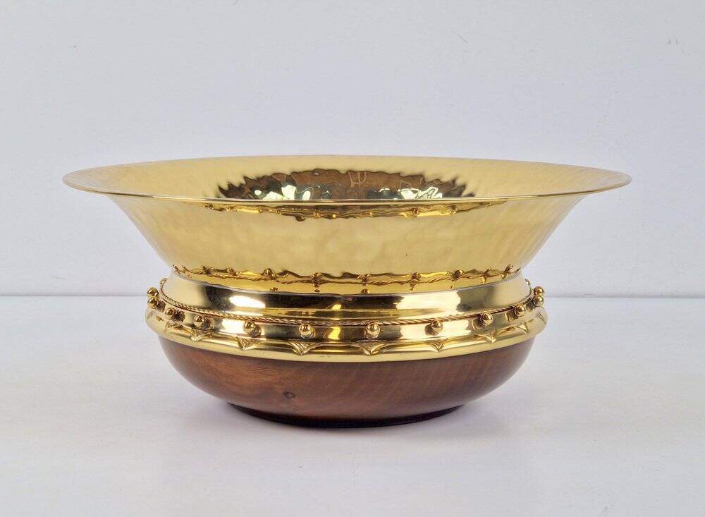 Vintage Valenti Gold Plated Centerpiece Bowl on Walnut Base, 1990s