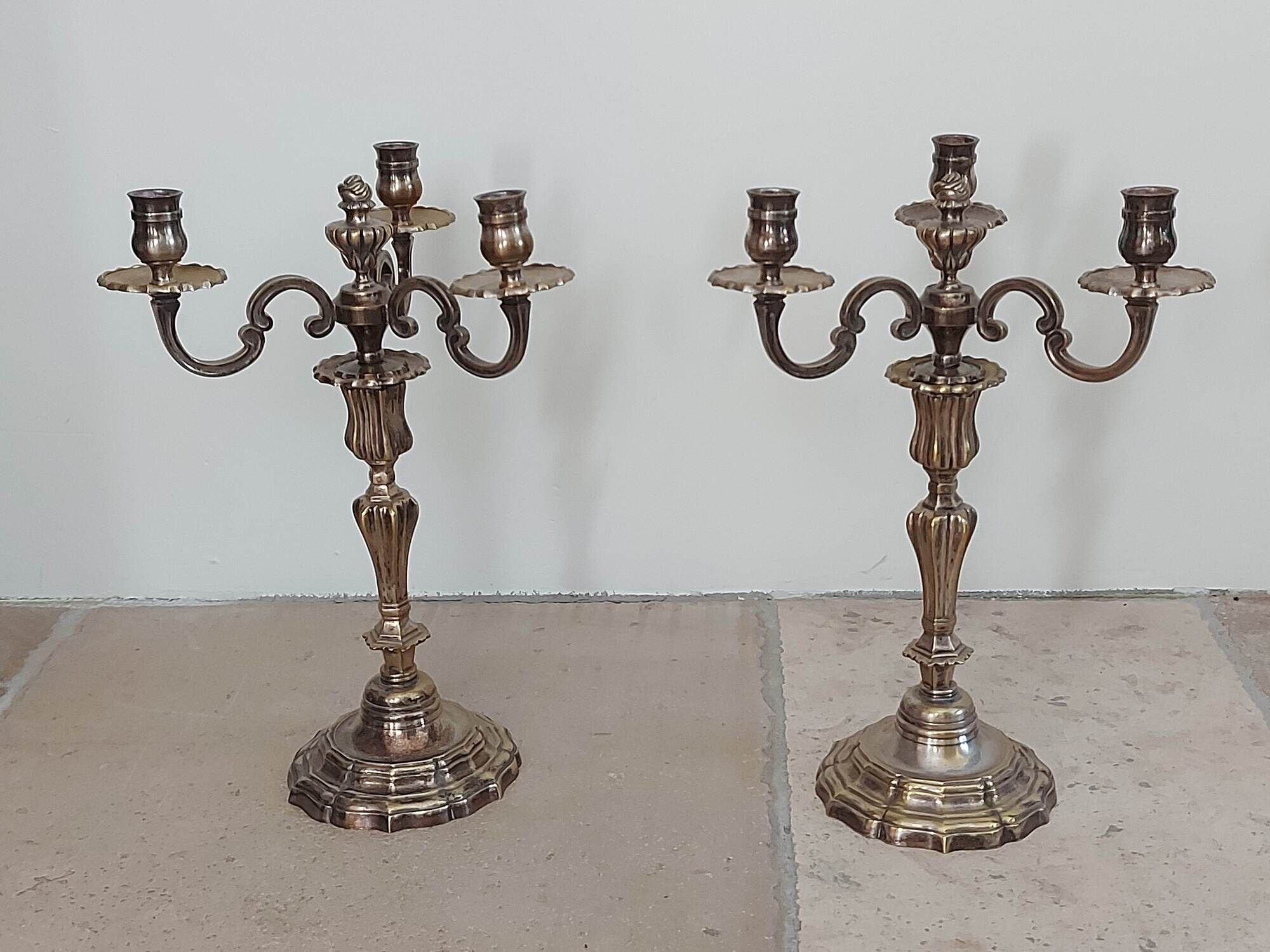 Set of 2 silver metal chandelier Louis XVI style