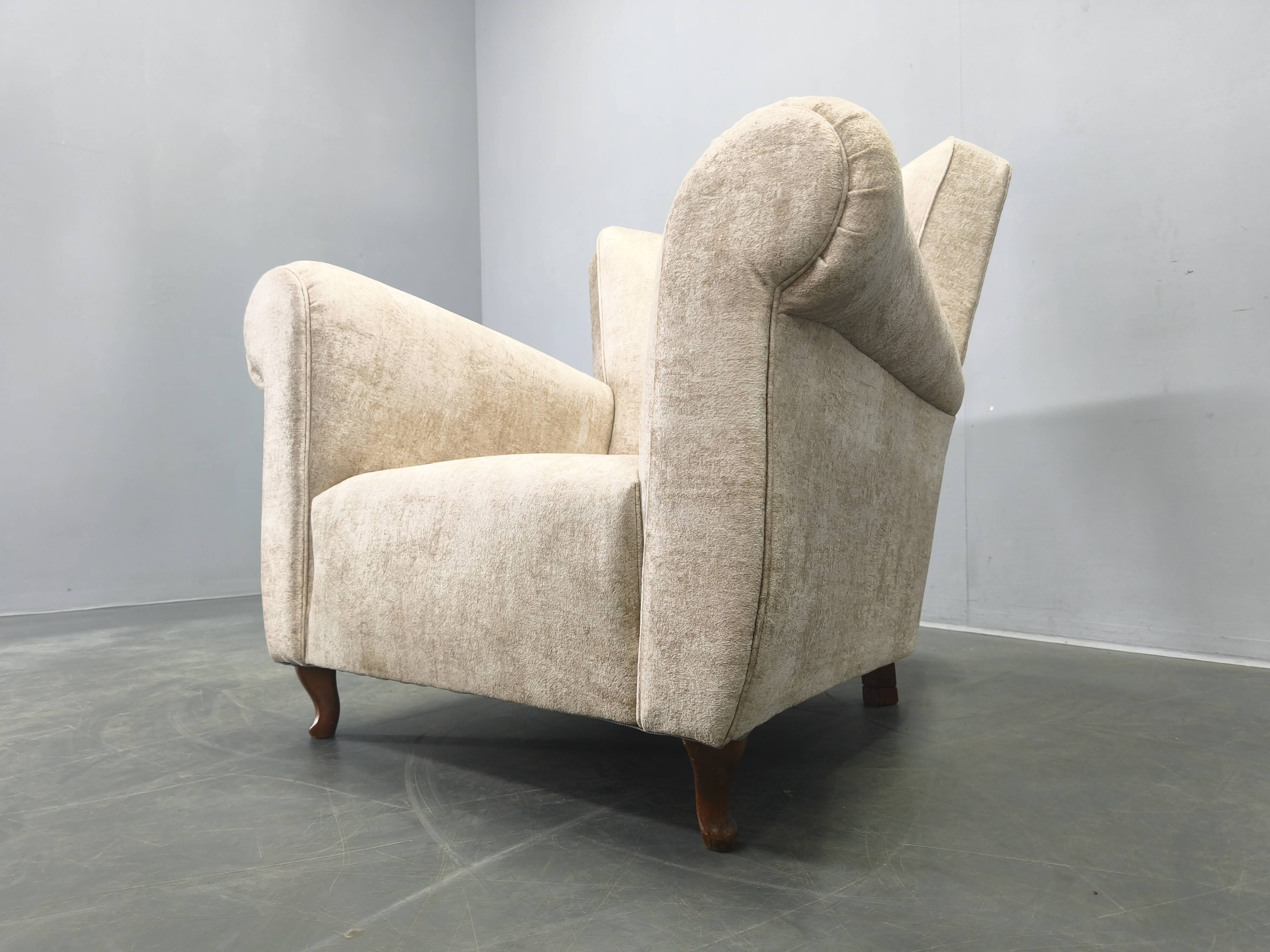 Italian Mid Century Velvet Lounge Armchair, 1950s