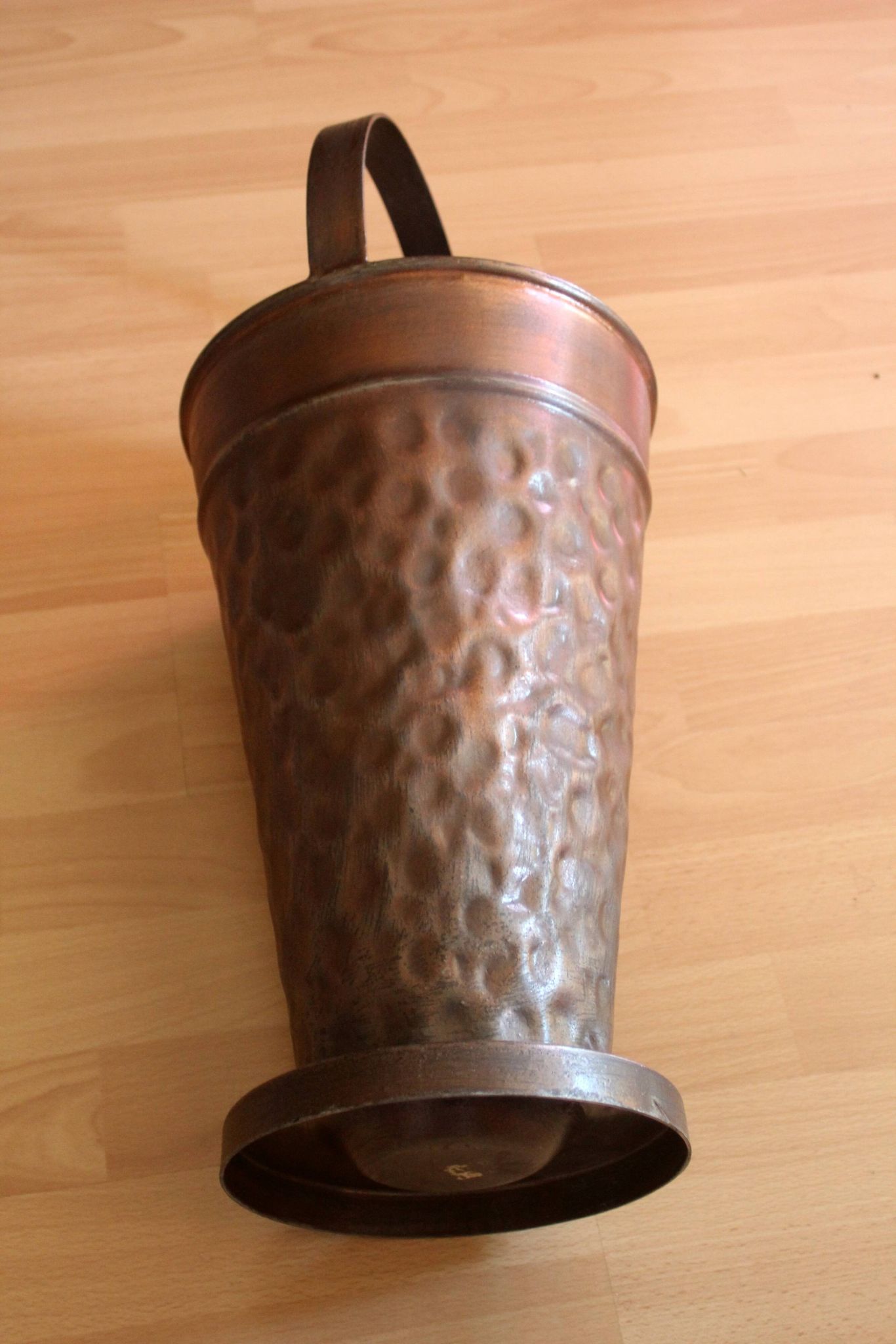 Copper umbrella stand with handle, vintage from the 1970s