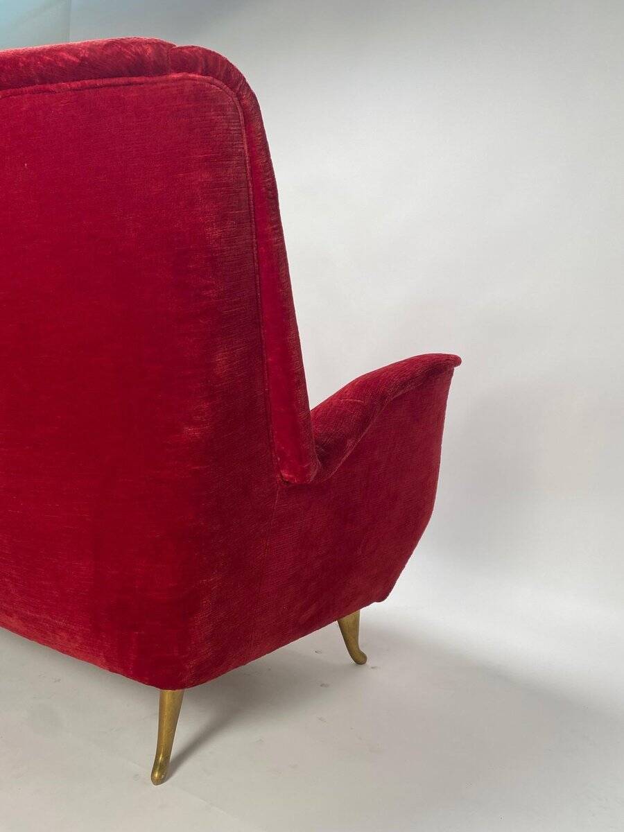 Italian Two-Seater Red Sofa from by I.S.A. Bergamo, 1950s
