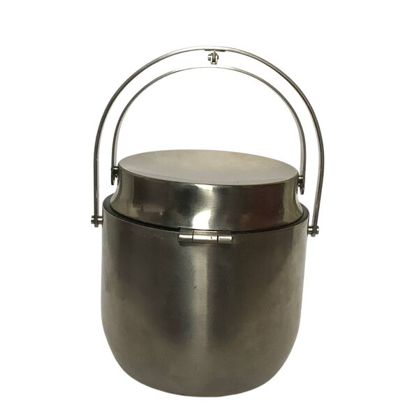 Seau à glace vintage Alessi avec couvercle mécanique conçu par Anselmo Vita