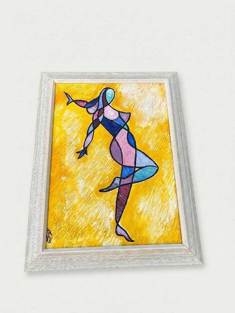 Tableau Vintage Modernist Cubist 84x65 cm – Signed Thallon