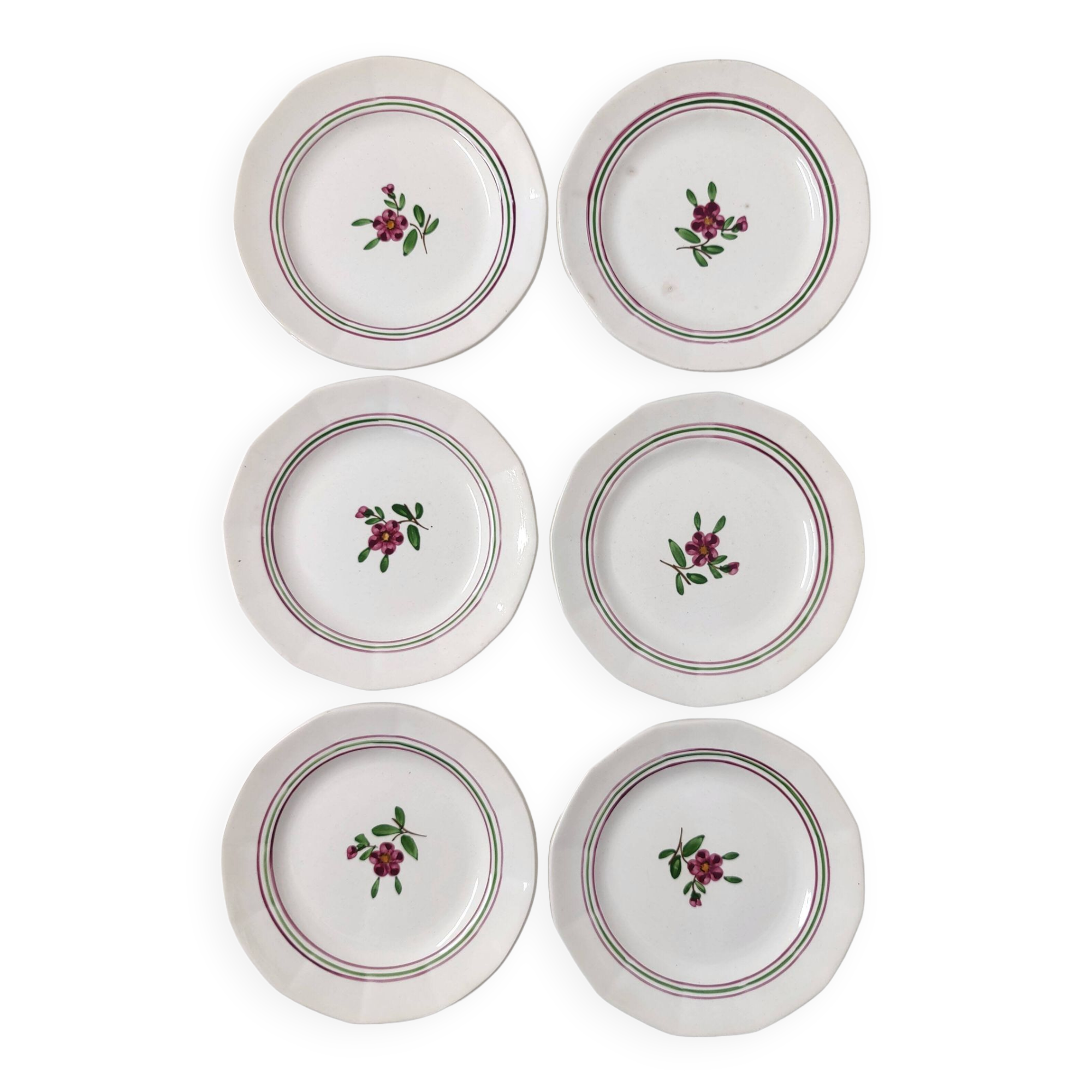 6 Sarreguemines earthenware dessert plate with flowers, Armelle model