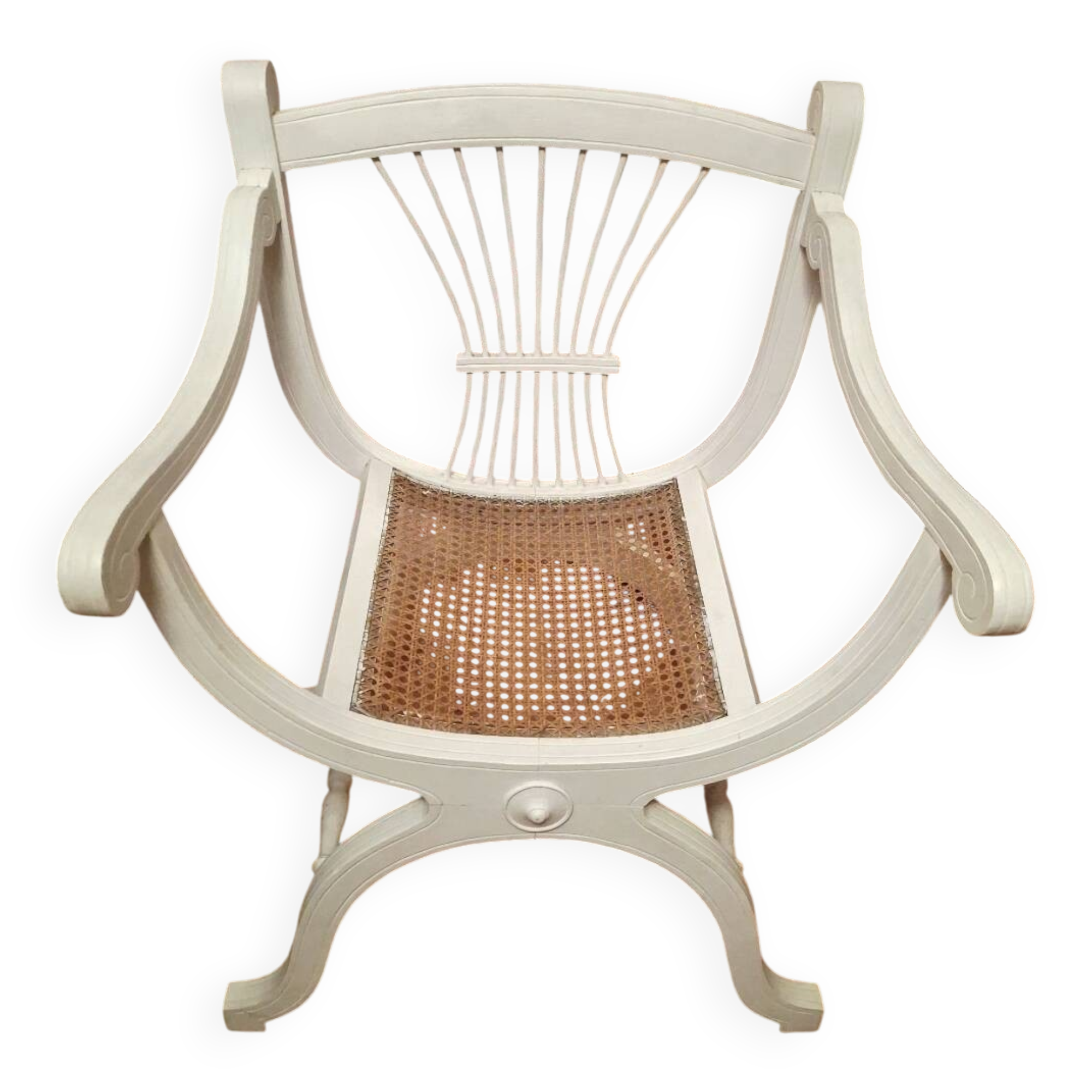 white Dagobert armchair with caning