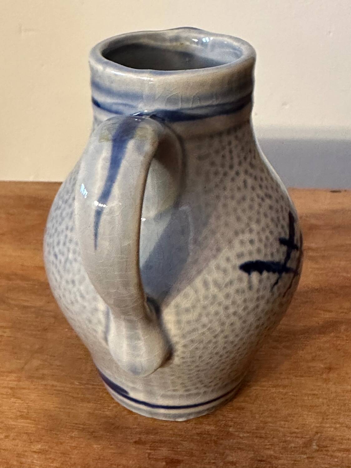 Small stoneware pitcher with salt from Alsace, early 20th century, height 12.5 cm