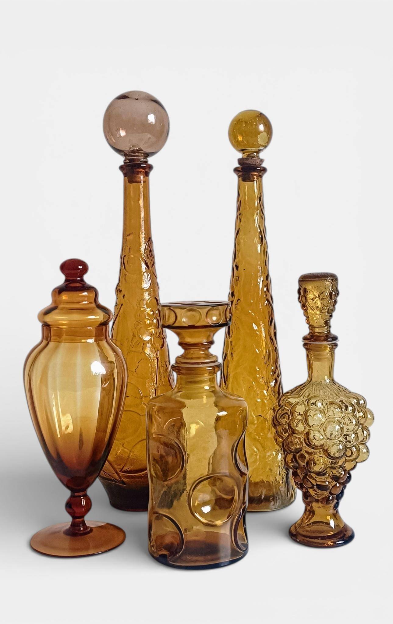 Empoli Amber Glass Decanter Set by Wayne Husted, Handmade in Italy