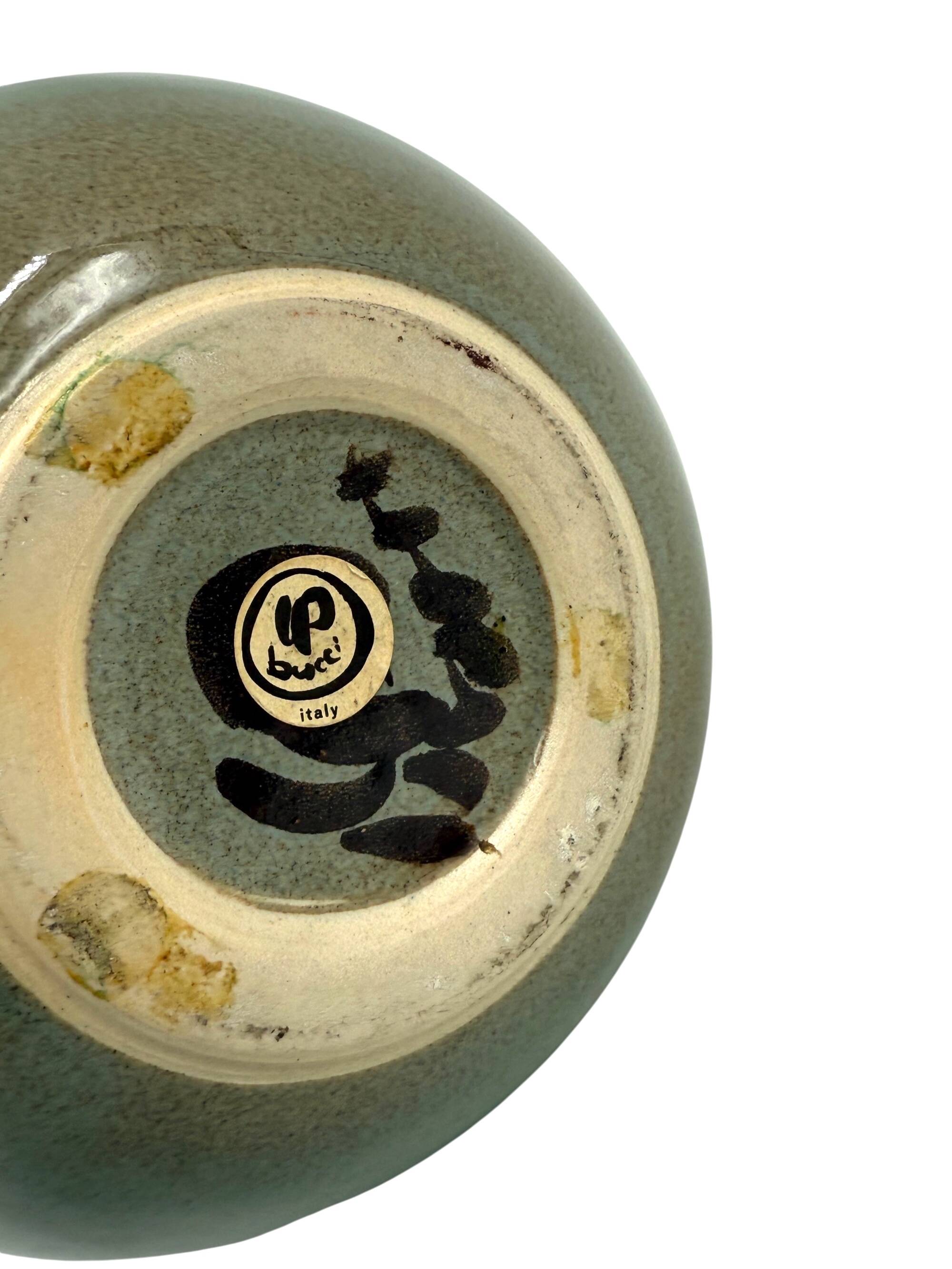 Mid-century Modern green spherical gres vase, Franco Bucci Italy ca. 1970