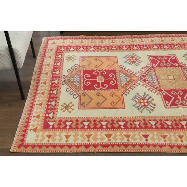 1970s Vintage Turkish Oushak Handmade Wool Cotton Cream Area Rug 172x231