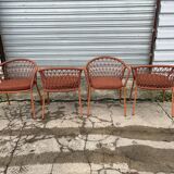 Set of 4 new Pedrali brand outdoor and indoor cordage armchairs with cushions