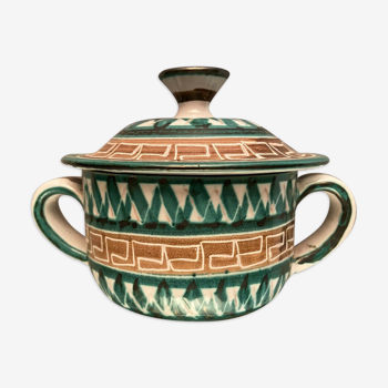 Légumier pot covered with handles in Earthenware of Vallauris signed Robert Picault