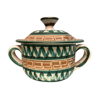 Légumier pot covered with handles in Earthenware of Vallauris signed Robert Picault