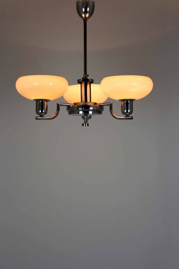 Lustre Art Déco Bauhaus chromé de Napako, ancienne Tchécoslovaquie, 1940