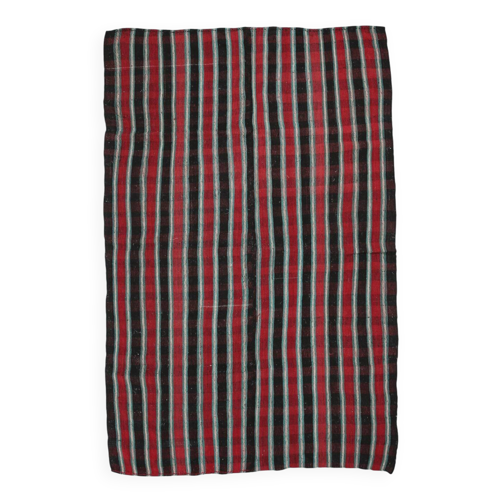 Tapis Kilim rayé rouge et vert, 202x312 cm