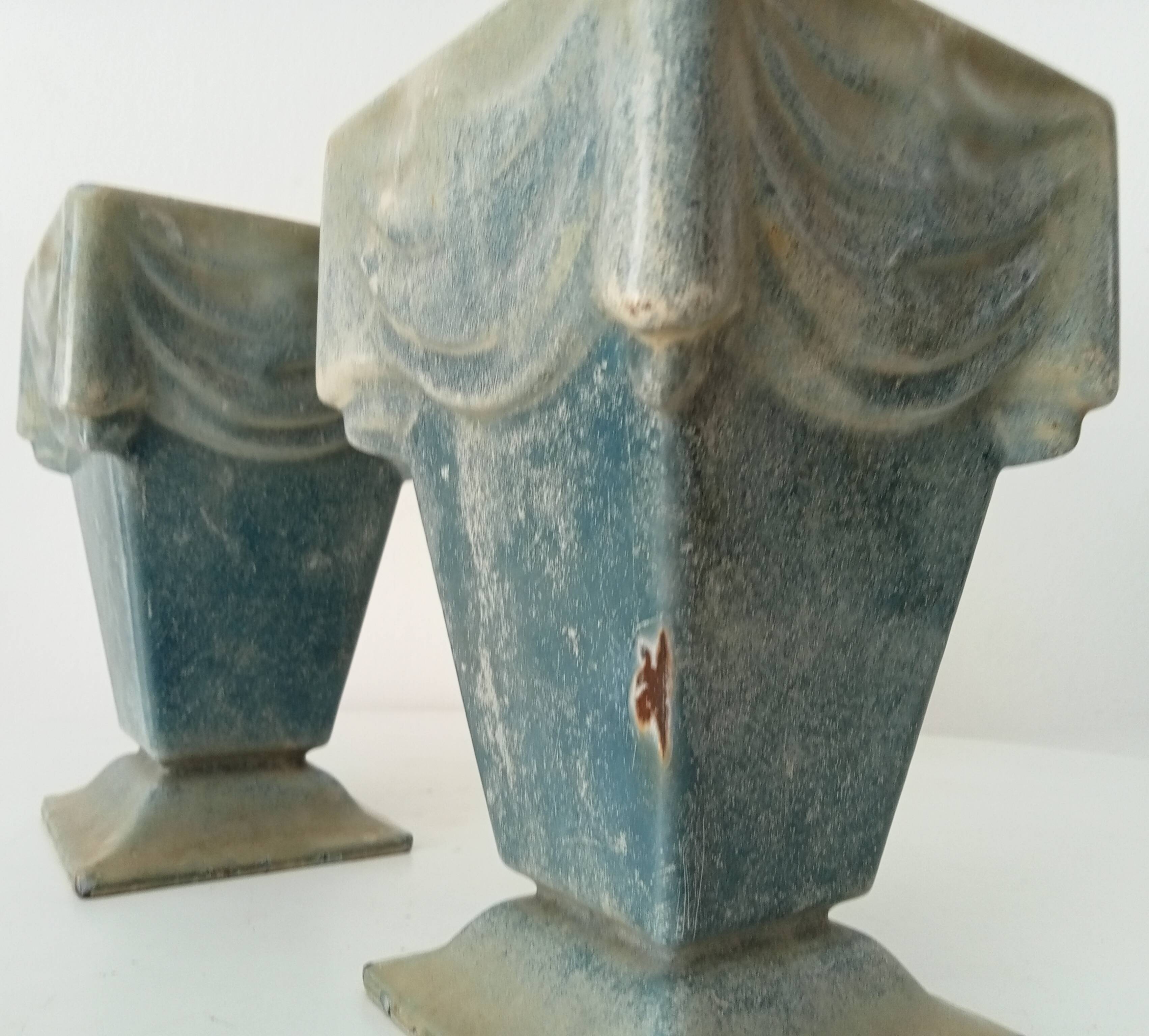 Pair of old art deco vases in enameled cast iron