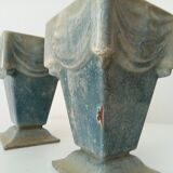 Pair of old art deco vases in enameled cast iron