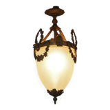 Antique French Louis XVI Style Glass and Bronze Pendant Lamp c. 1900