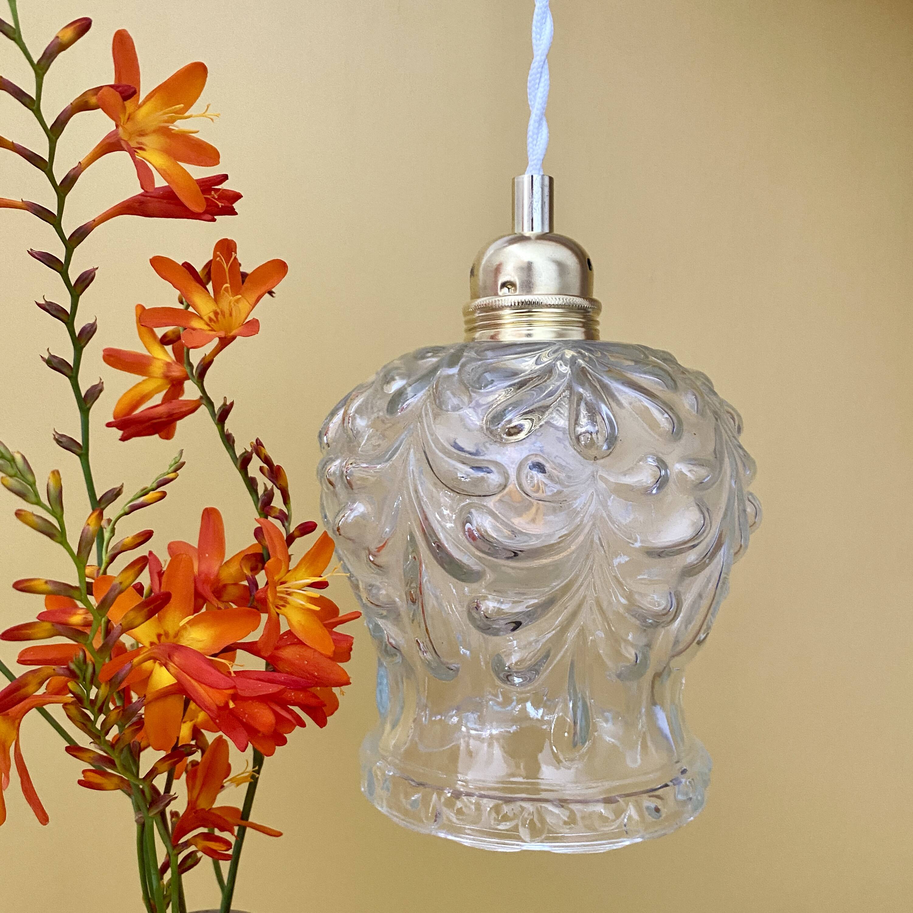 Vintage molded glass globe pendant light