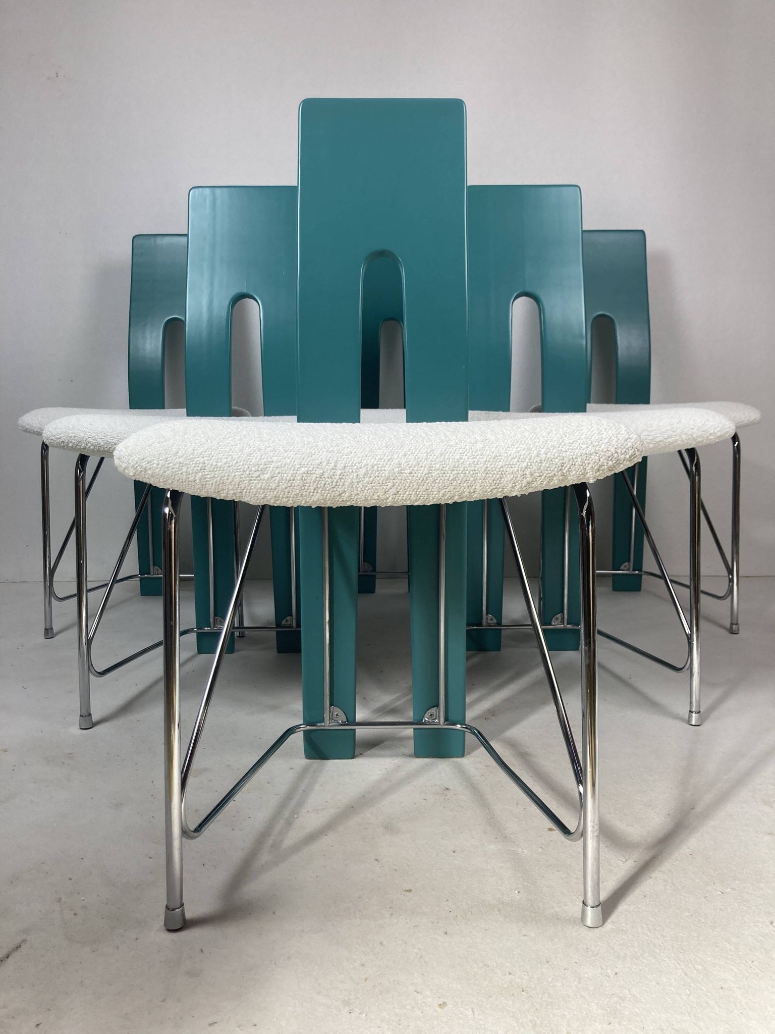 Set of 6 Memphis dining chairs in bouclé, 1980s