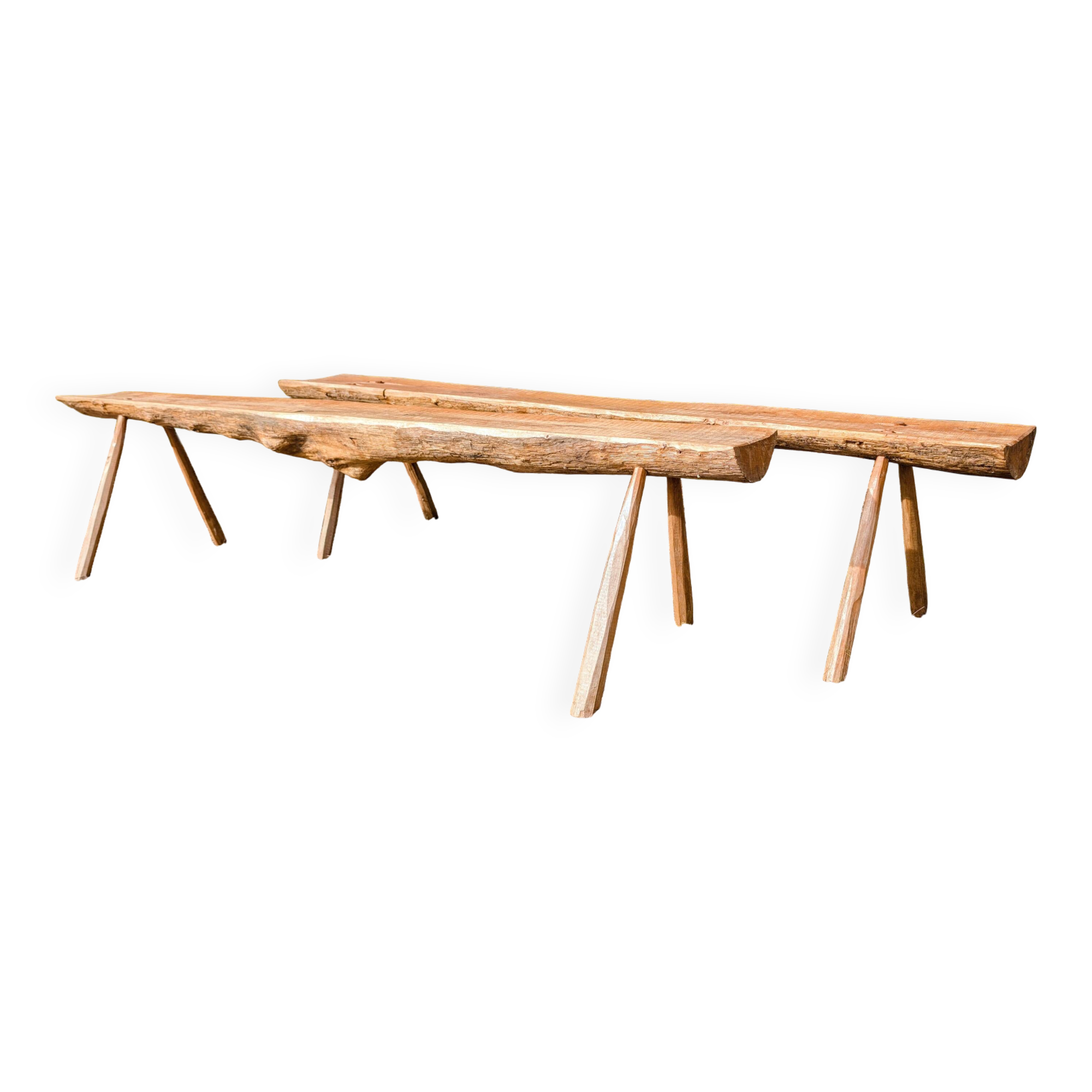 Pair of brutalist wooden benches – 70s design style