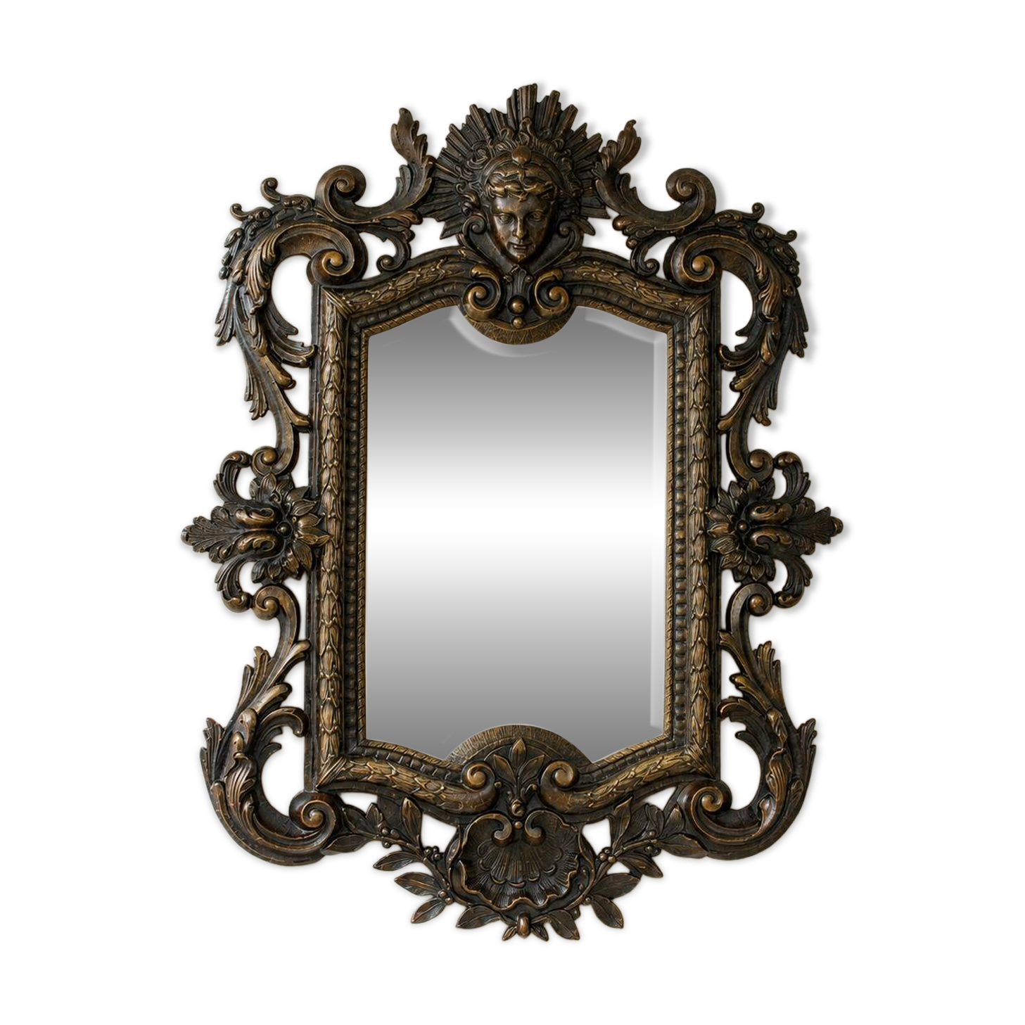 Miroir biseauté en bronze, Second Empire XIXe siècle, style Louis XV