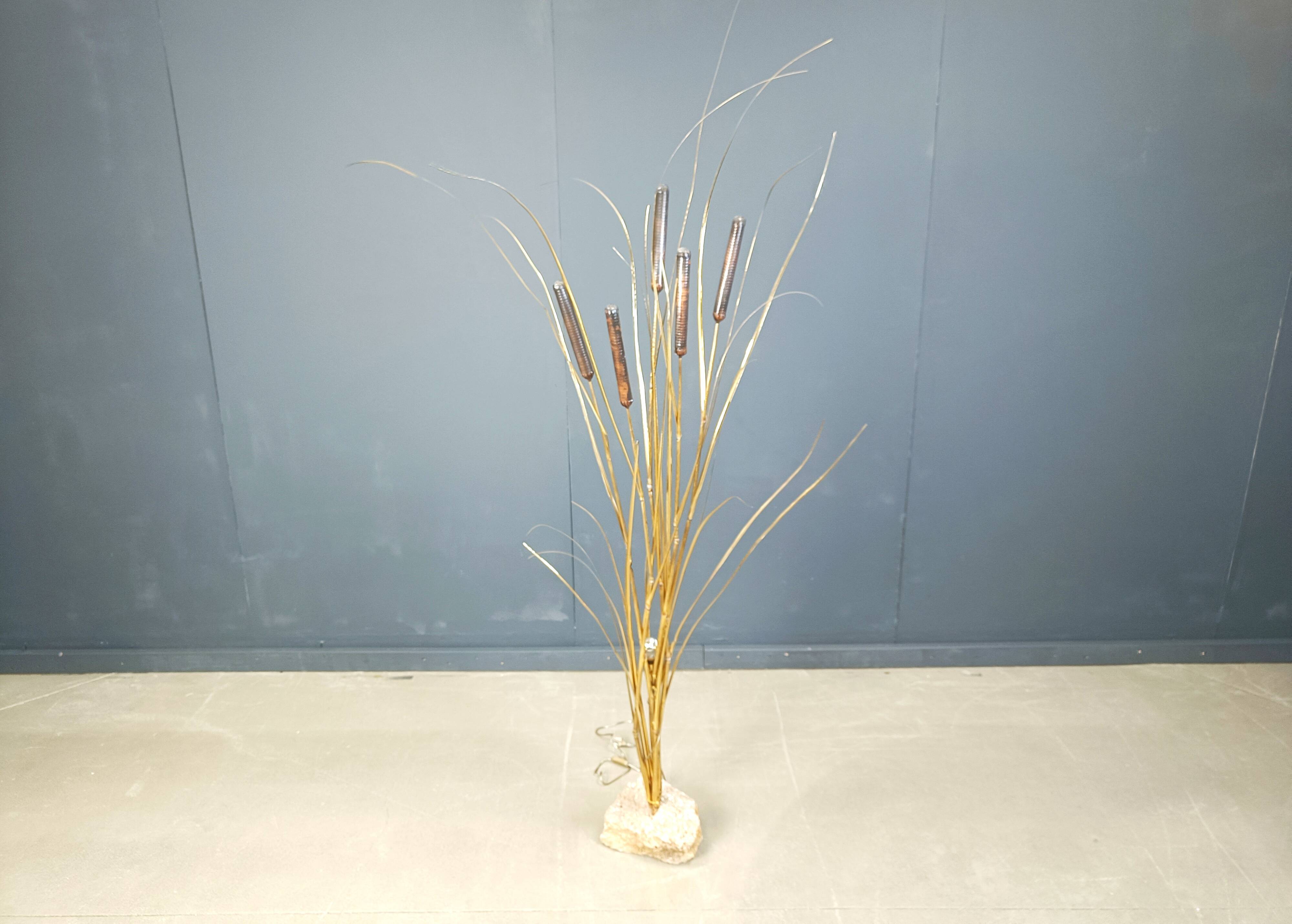 Vintage brass cattail floor lamp by Daniel D'Haeseleer, 1970s