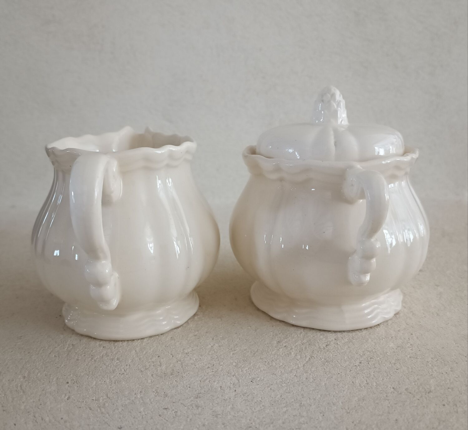 Teapot, sugar bowl and ivory milk jar from Sarreguemines