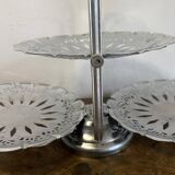 Vintage stainless steel serving platter with 3 tiers