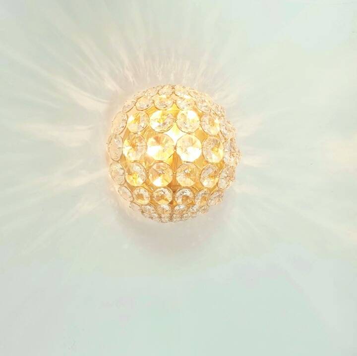 Mid Century Crystal Glass & Gilt Brass Wall Lamp from Palwa, Germany, 1970s