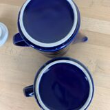 Vintage teapot and pitcher, blue ceramic