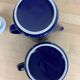 Vintage teapot and pitcher, blue ceramic