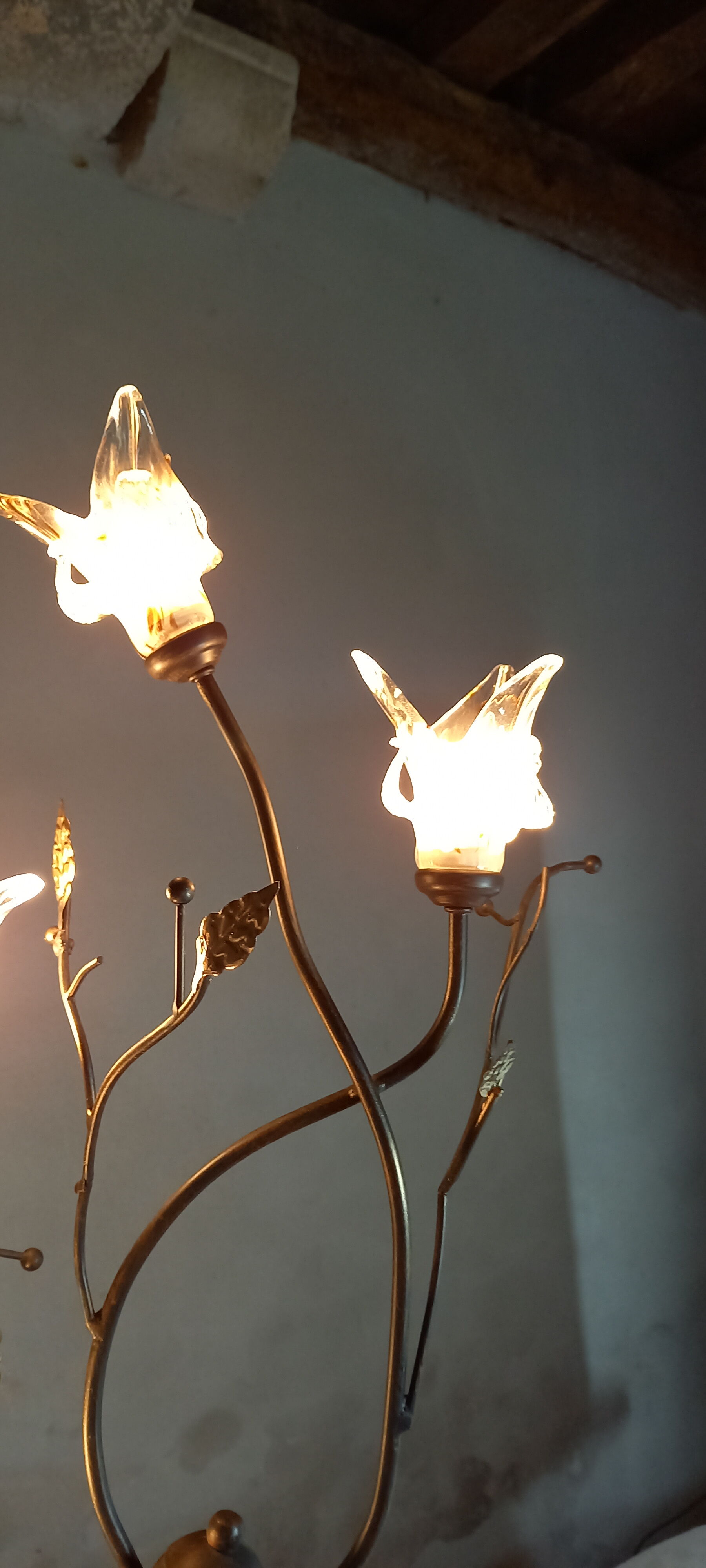 Wrought iron floor lamp and glass paste lampshade