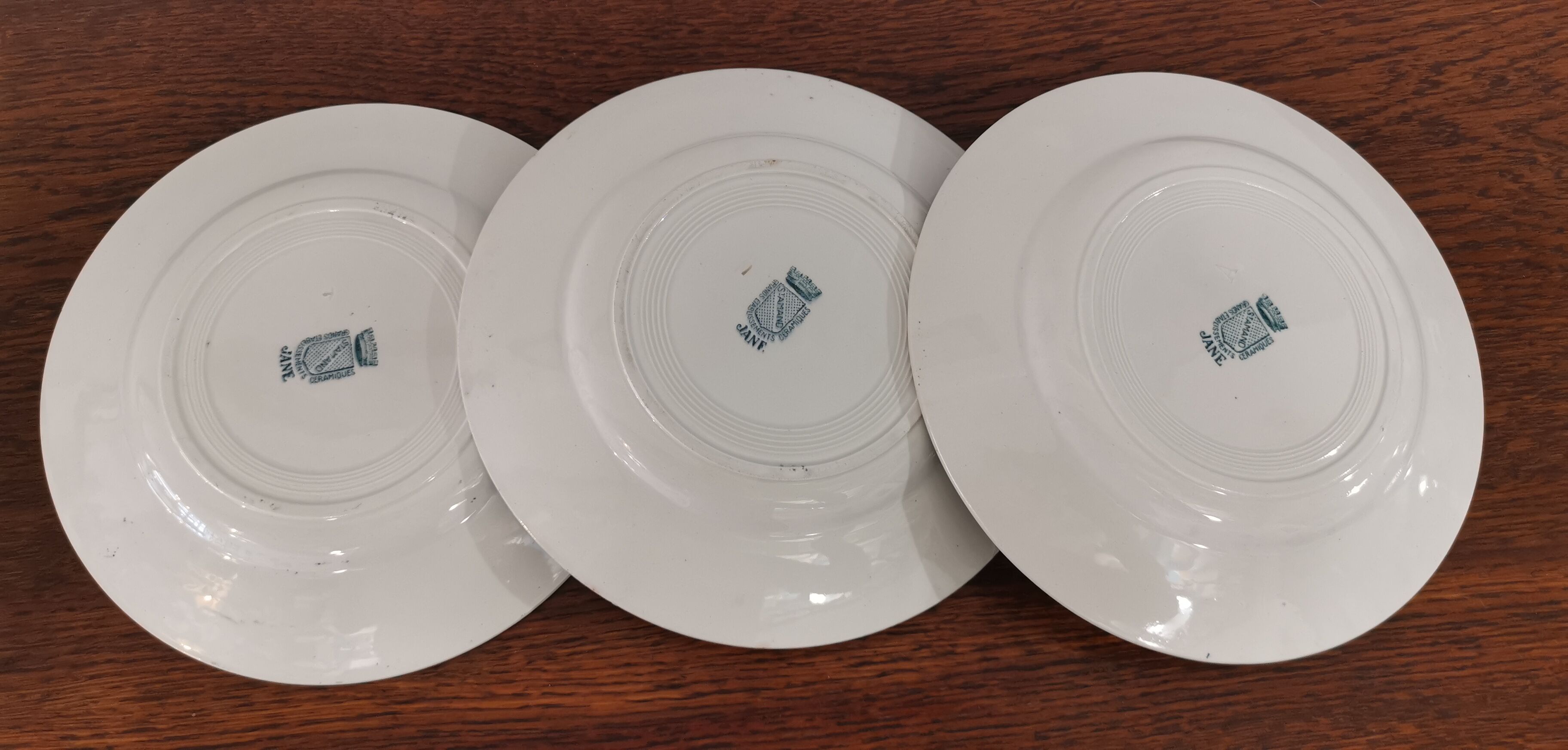 Set of 3 semi hollow plates model jane with dark green floral decoration st amand