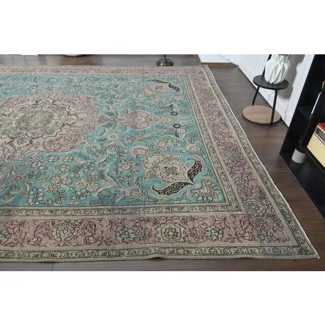 ❤1970s Vintage Persian Handmade Wool Cotton Blue Area Rug❤ 302x376