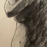 Signed charcoal painting female portrait “in the shadow“